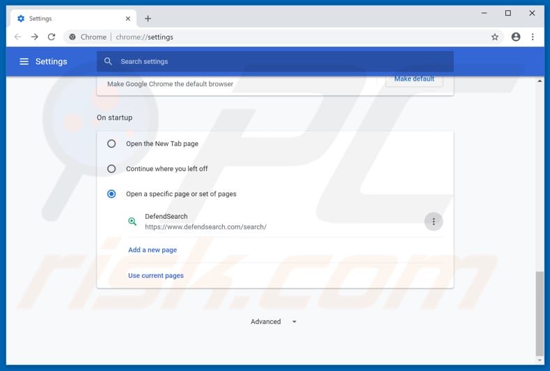 Suppression de la page d'accueil de defendsearch.com dans Google Chrome 