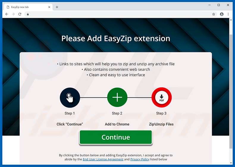 EasyZip browser hijacker promoting website (sample 2)