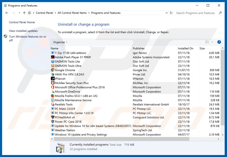 Désinstallation des API via le Panneau de Configuration