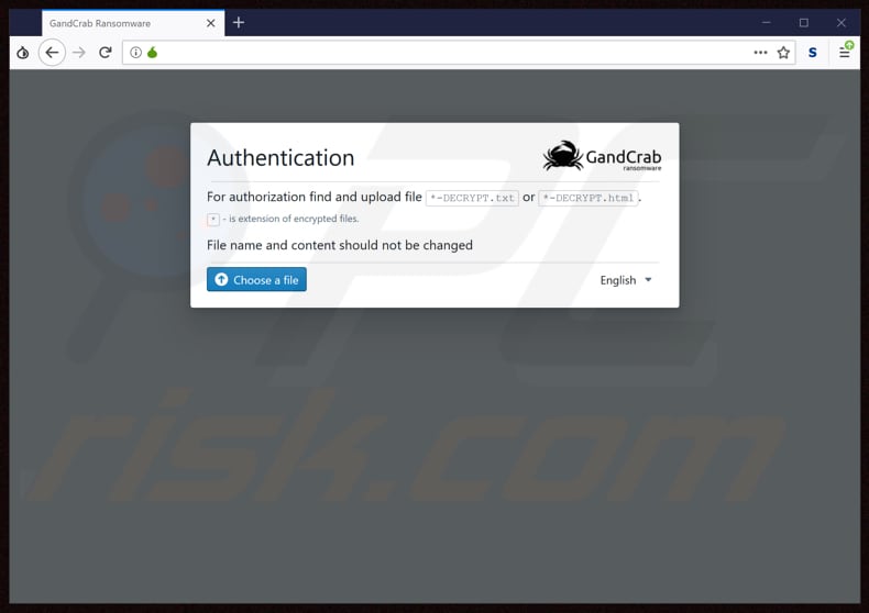 grandcrab 5.1 ransomware authentication website 