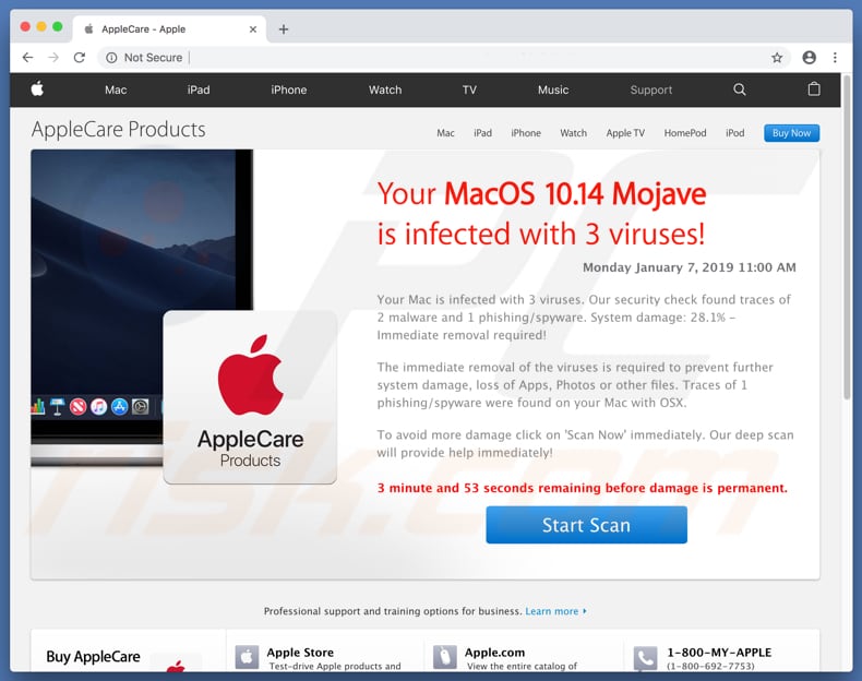 Fausse alerte de virus publicisant l'application Mac Tweak 