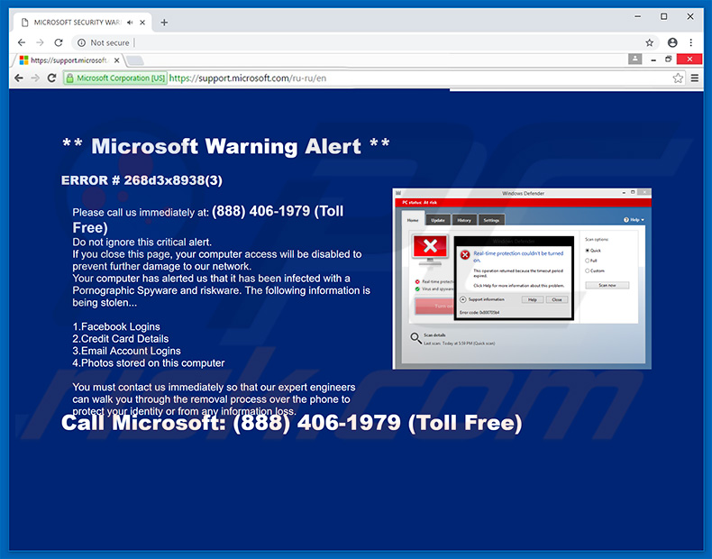 Arnaque d'alerte d'avertissement Microsoft
