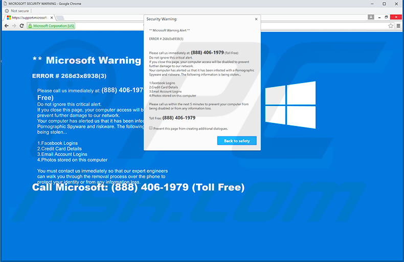 Plein écran d'alerte d'avertissement Microsoft