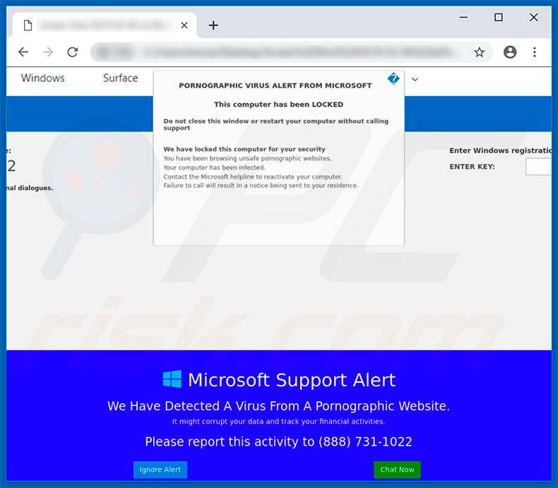 PORNOGRAPHIC VIRUS ALERT FROM MICROSOFT scam