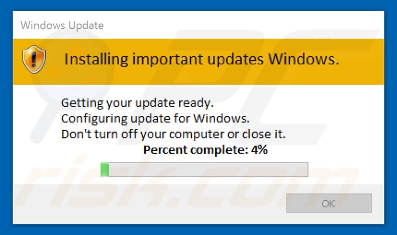 fake windows update pop-up window appearing during Tfude encryption