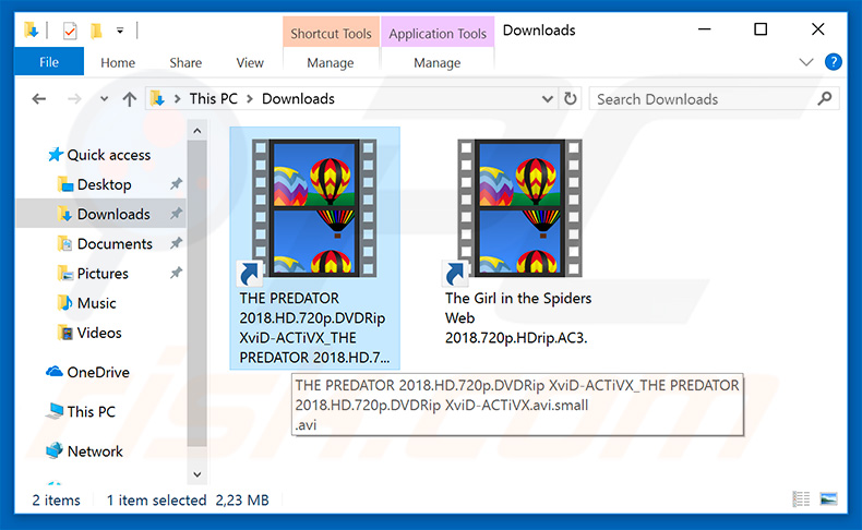 Virus Torrent Movies Virus distribuant les raccourcis de fichiers