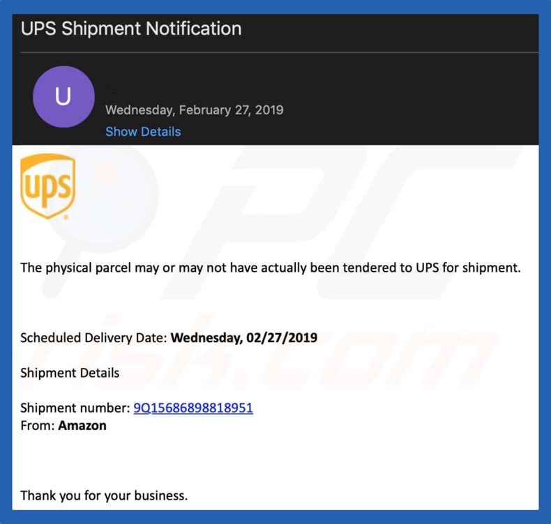 ups scam email variant 2 - spreading malware - trickbot trojan