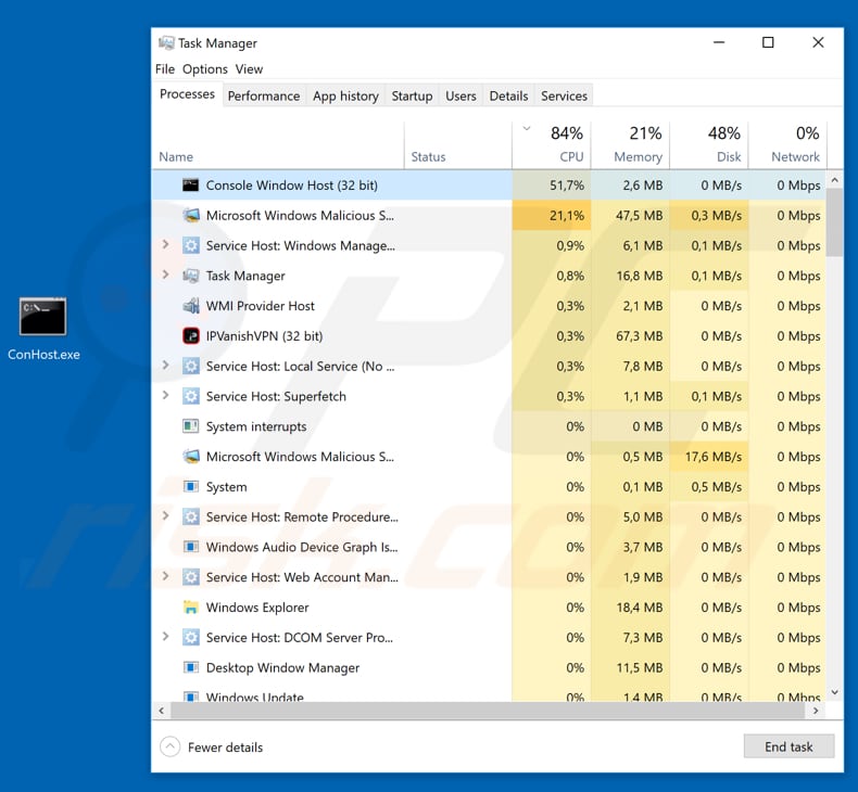Logiciel malveillant Conhost.exe