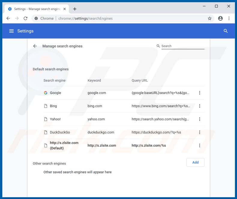 Removing pavadinimas from Google Chrome default search engine