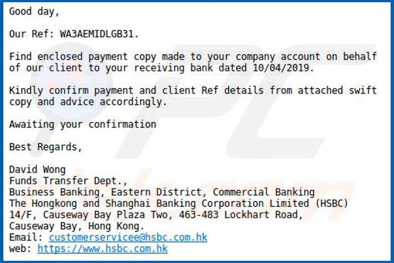 A variant of HSBC email virus