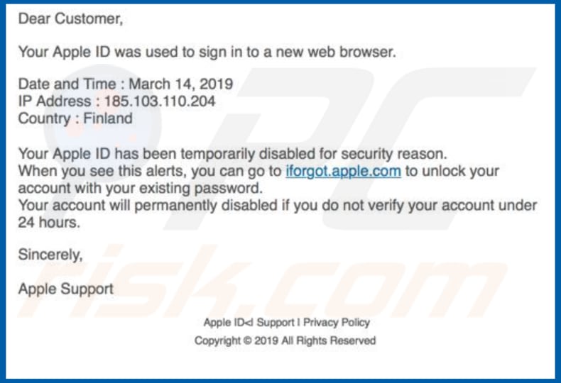 iforgot.apple.com email used for stealing passwords
