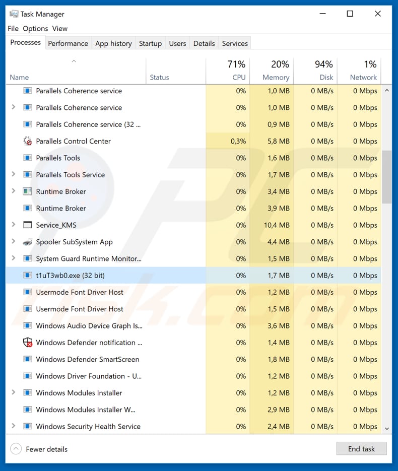 njrat process running on victims computer