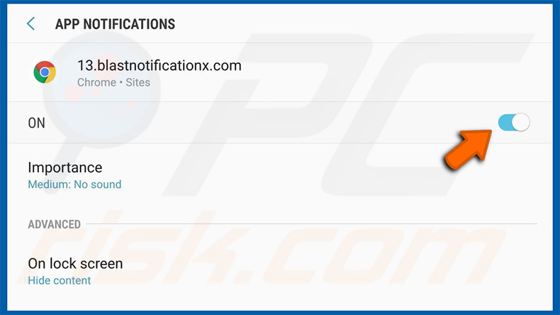 Disable pop-up' notifications in Android Google Chrome web browser