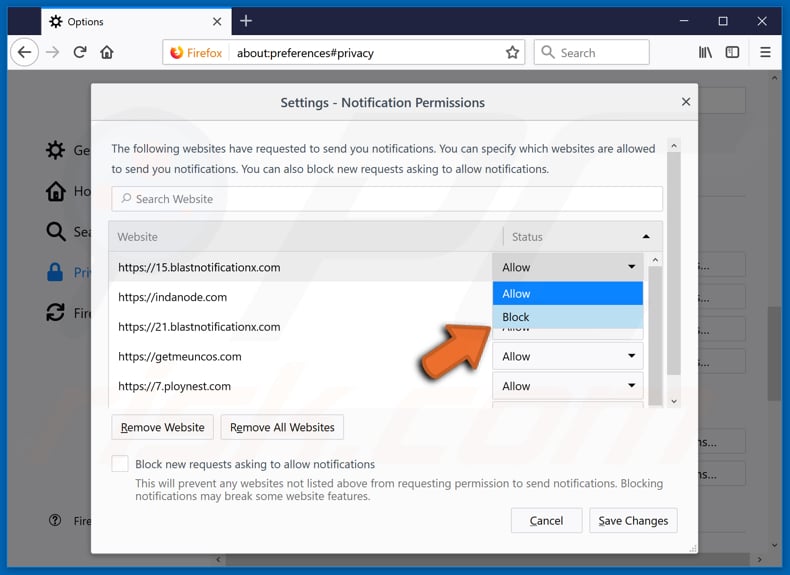 Désactiver les notifications contextuelles dans le navigateur Web Mozilla Firefox