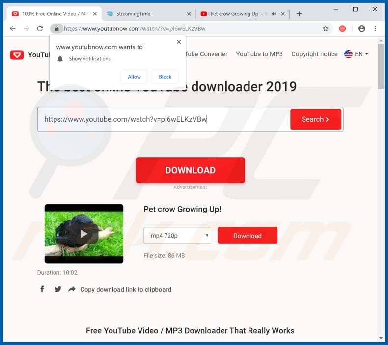 youtubnow.com pop-up redirects