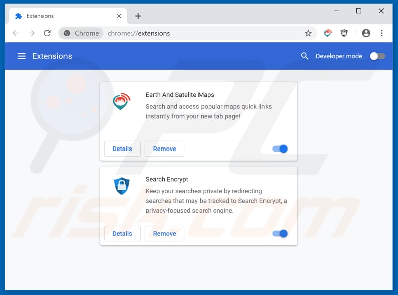 Removing search.hearthandsatellitemaps.com related Google Chrome extensions