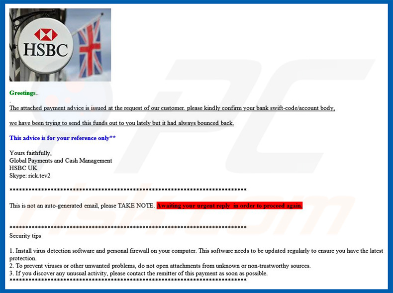 HSBC email spam campaign distributing NanoCore trojan