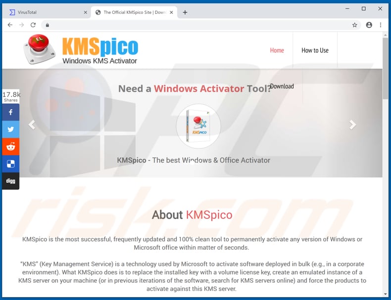 site web faisant la promotion de KMSPico