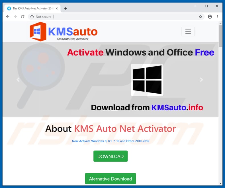 site web faisant la promotion de l'outil d'activation KMSAuto