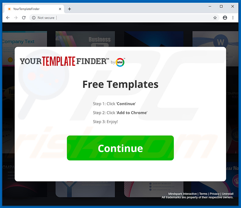 Website used to promote YourTemplateFinder browser hijacker