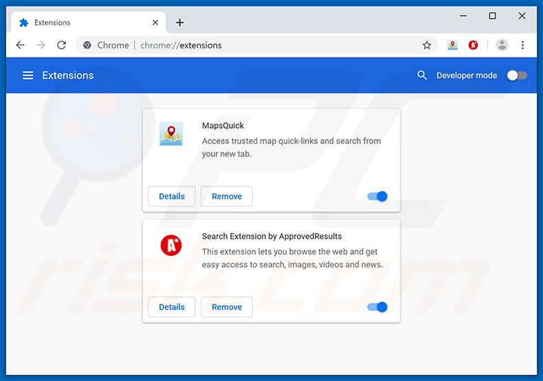 Removing approvedresults.com related Google Chrome extensions