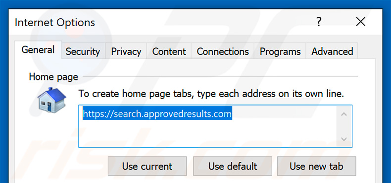 Removing approvedresults.com from Internet Explorer homepage
