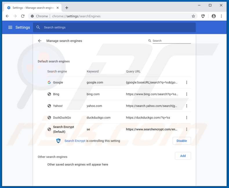 Removing informationvine.com from Google Chrome default search engine