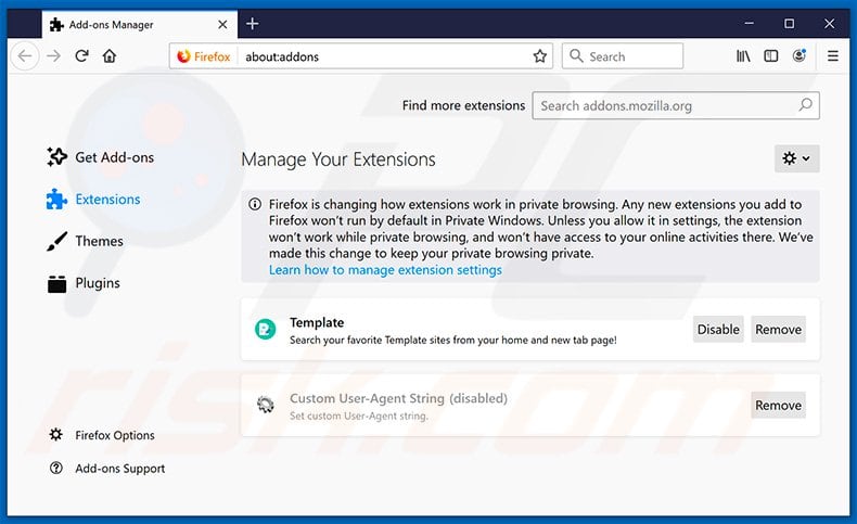 Removing freehdsearch.com related Mozilla Firefox extensions