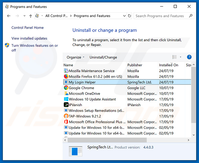 search.hmyloginhelper.com browser hijacker uninstall via Control Panel