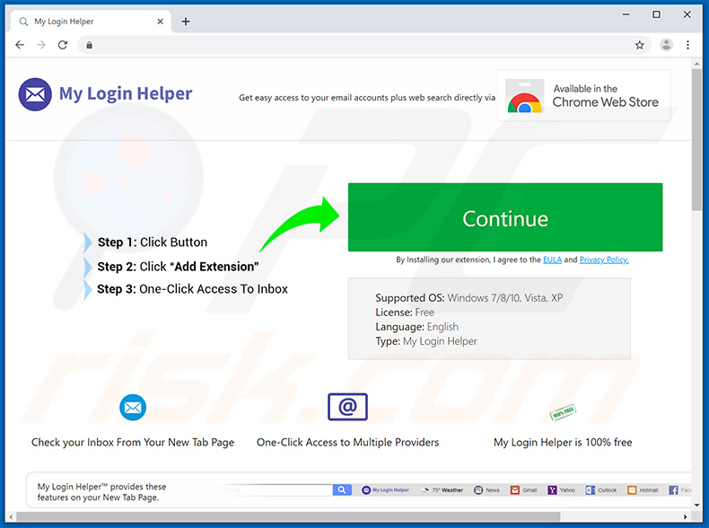 Website used to promote My Login Helper browser hijacker