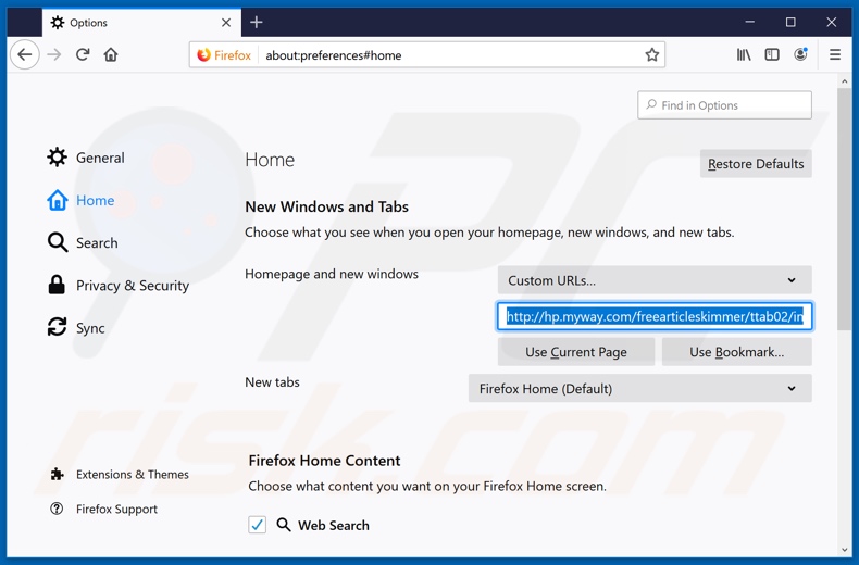 Removing hp.myway.com from Mozilla Firefox homepage