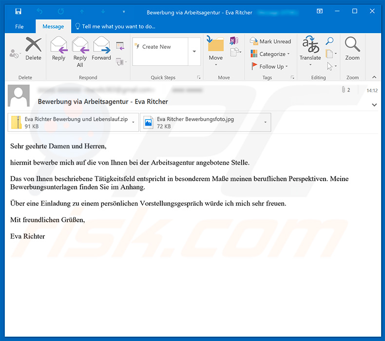IS (Ordinypt) ransomware promoting email spam campaign - Eva Ritcher job application
