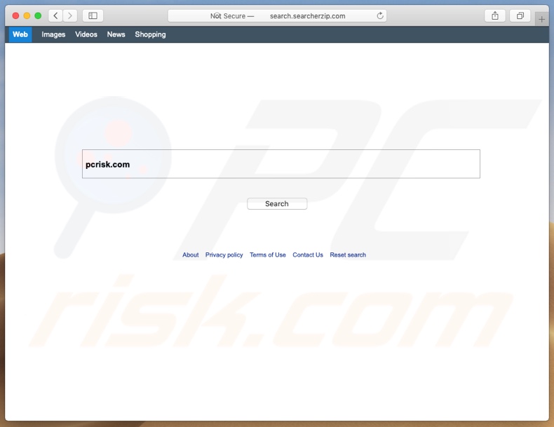 Search.searcherzip.com browser hijacker on a Mac computer