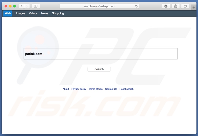 search.newsflashapp.com browser hijacker on a Mac computer