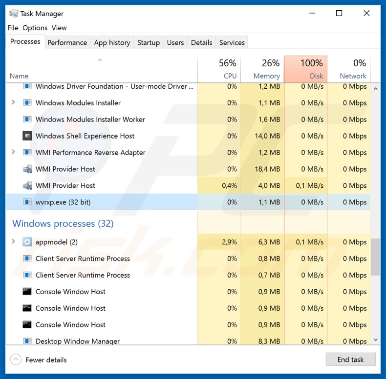 SystemBC malicious process running in Task Manager as wvrxp.exe