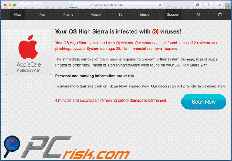 Appearance of Your Mac OS Might Be Infected scam (GIF)