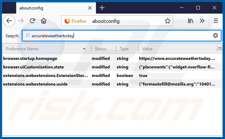 Removing accurateweathertoday.com from Mozilla Firefox default search engine