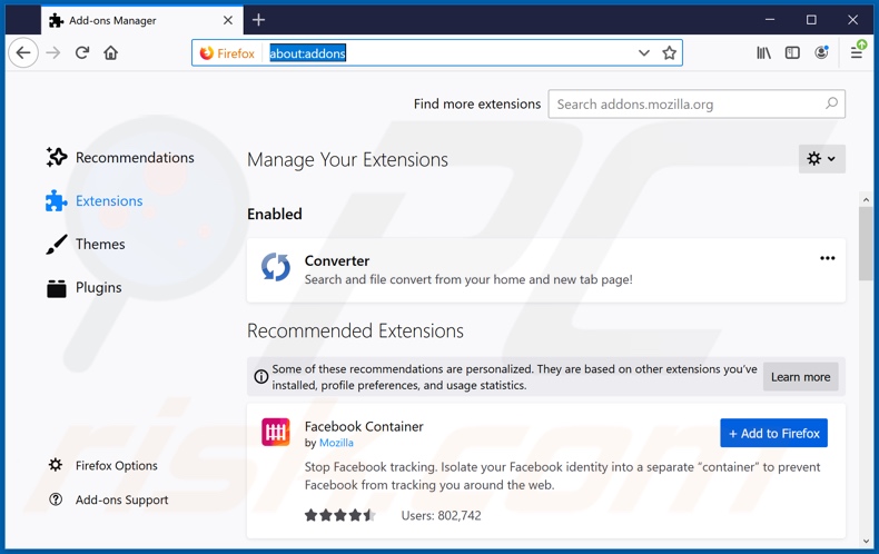 Removing search.betterconverterprotab.com related Mozilla Firefox extensions