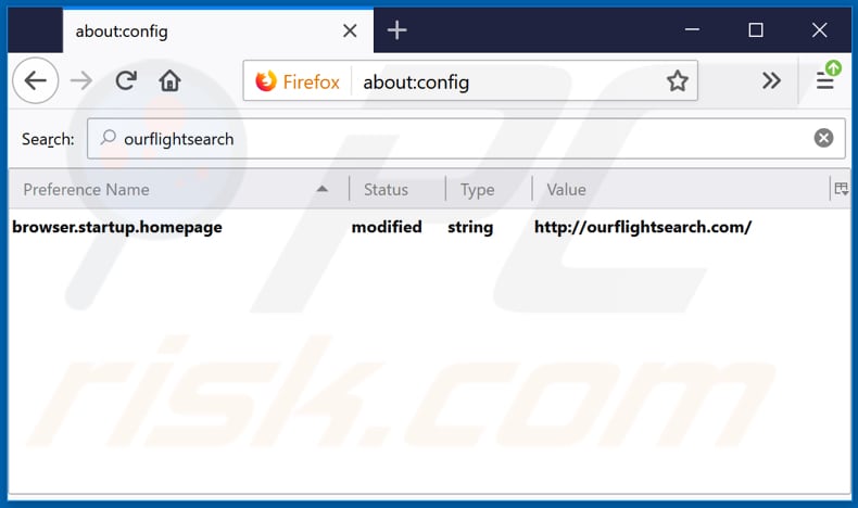 Removing ourflightsearch.com from Mozilla Firefox default search engine
