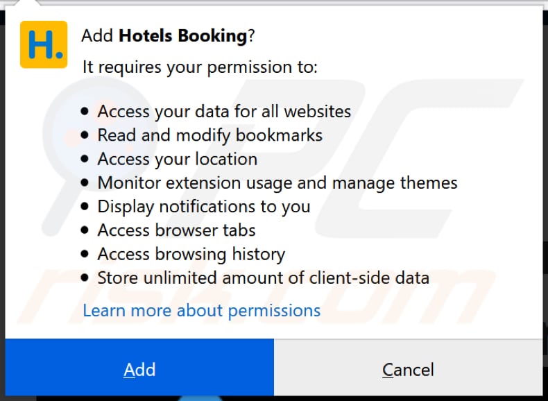 Hotels Booking wants to access various data on Firefox