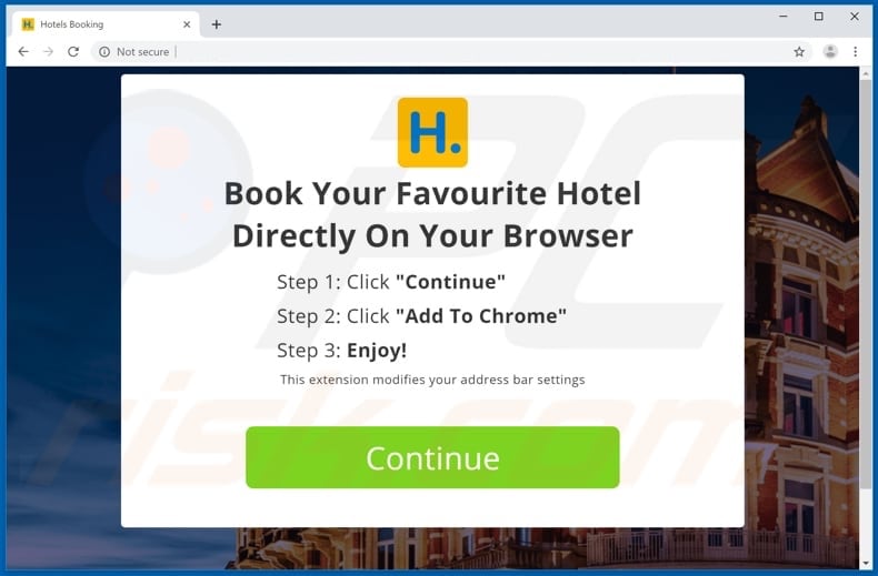 Website used to promote Hotels Booking browser hijacker