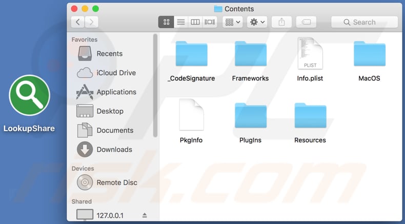 LookupShare installation folder and contents