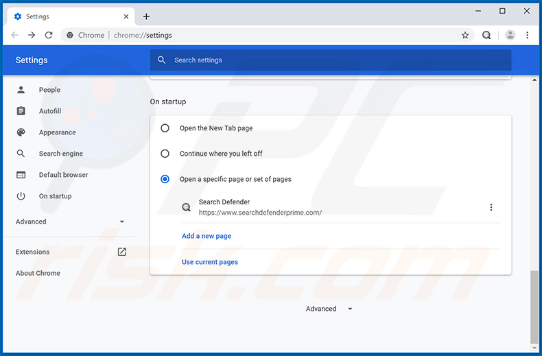 Removing searchdefenderprime.com from Google Chrome homepage
