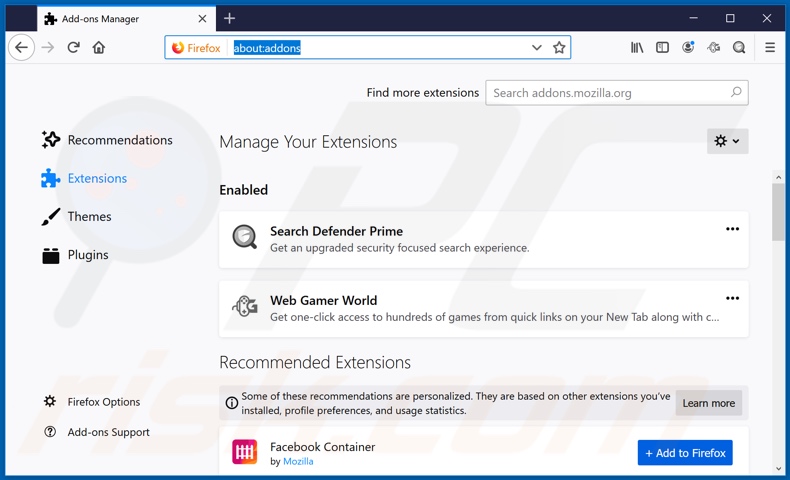Removing webgamerworld.com related Mozilla Firefox extensions