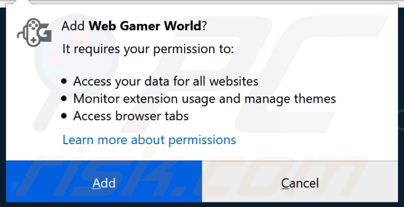 Web Gamer World asking for permissions (Firefox)