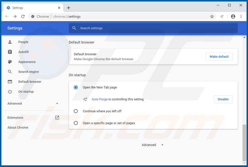 Removing autopurge.org from Google Chrome homepage