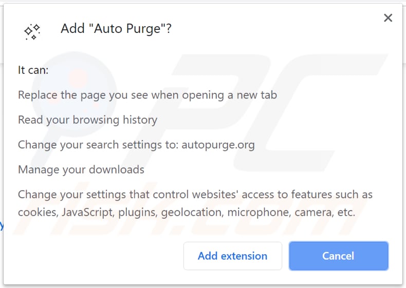 Auto Purge browser hijacker wants a permission