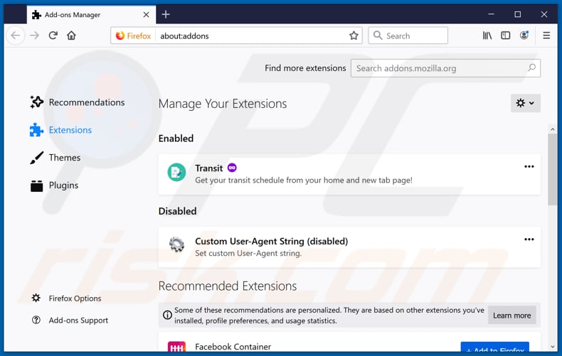 Suppression des extensions malveillantes de Mozilla Firefox Étape 2