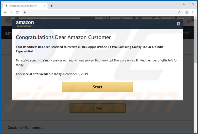 Félicitations, cher client Amazon arnaque