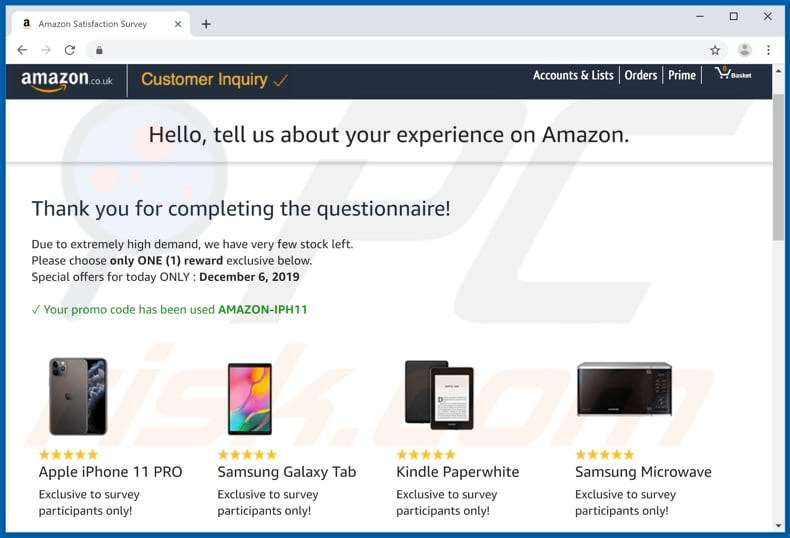 Félicitations cher client Amazon arnaque troisième page